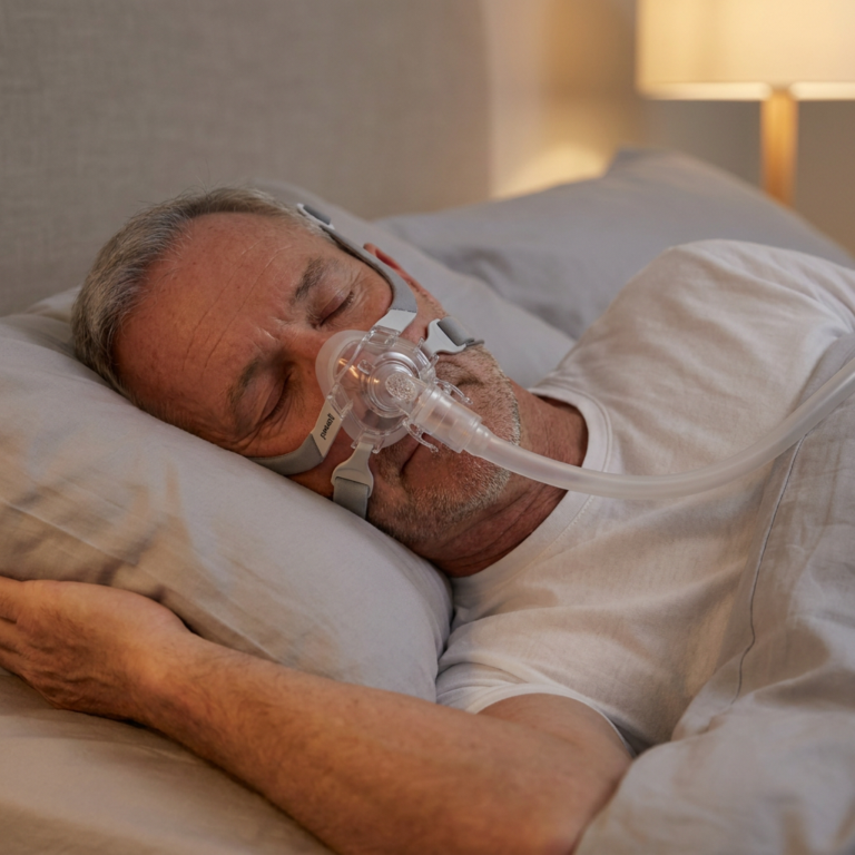 Muškarac mirno spava s nazalnom CPAP maskom