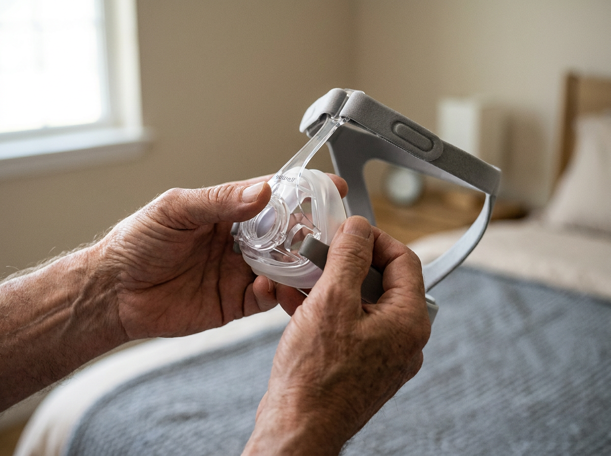 Yuwell nazalna CPAP maska u rukama korisnika, provjera pristajanja